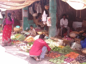 A typical day at the market in Mysore, India. 